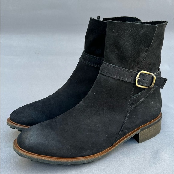 PAUL GREEN Denver Boots Black Suede Ankle Flat Buckle Strap Women's Size 8.5 US - Picture 1 of 12
